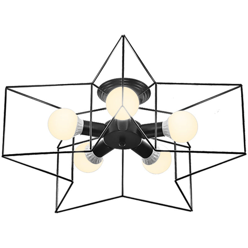 Contemporary Creative Pentagram Iron 5-Light Semi-Flush Mount Ceiling Light For Living Room
