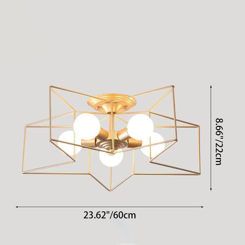 Contemporary Creative Pentagram Iron 5-Light Semi-Flush Mount Ceiling Light For Living Room