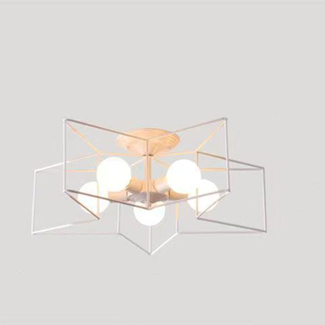 Contemporary Creative Pentagram Iron 5-Light Semi-Flush Mount Ceiling Light For Living Room