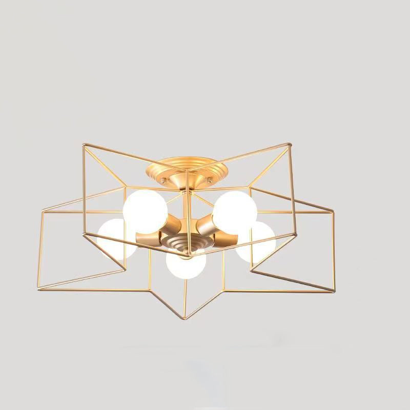 Contemporary Creative Pentagram Iron 5-Light Semi-Flush Mount Ceiling Light For Living Room
