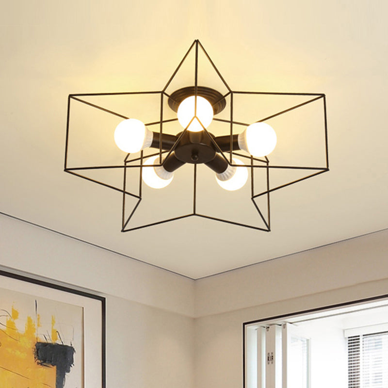Contemporary Creative Pentagram Iron 5-Light Semi-Flush Mount Ceiling Light For Living Room