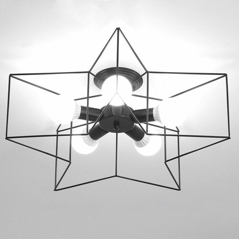 Contemporary Creative Pentagram Iron 5-Light Semi-Flush Mount Ceiling Light For Living Room