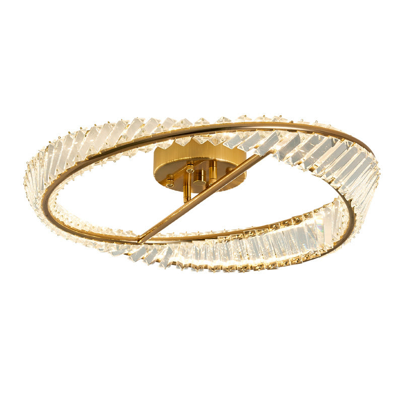 Traditionelle Luxus-Ring-Metall-Kristall-LED-Halbeinbau-Deckenleuchte für Schlafzimmer 