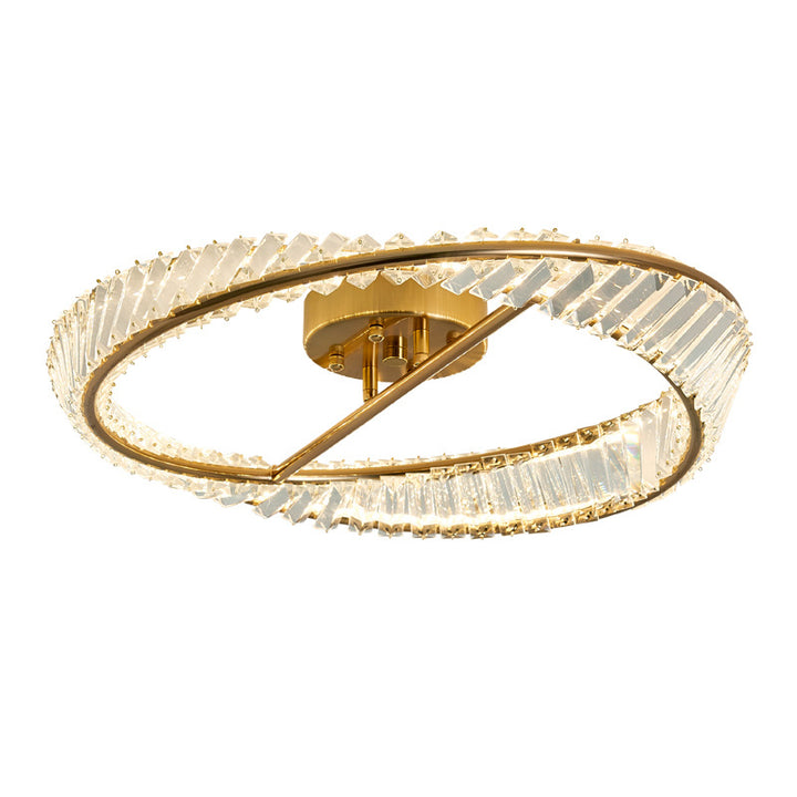 Traditionelle Luxus-Ring-Metall-Kristall-LED-Halbeinbau-Deckenleuchte für Schlafzimmer 