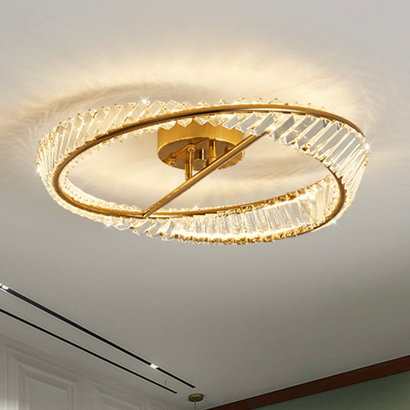 Traditionelle Luxus-Ring-Metall-Kristall-LED-Halbeinbau-Deckenleuchte für Schlafzimmer 