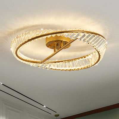 Traditional Luxury Ring Metal Crystal LED Semi-Flush Mount Ceiling Light For Bedroom