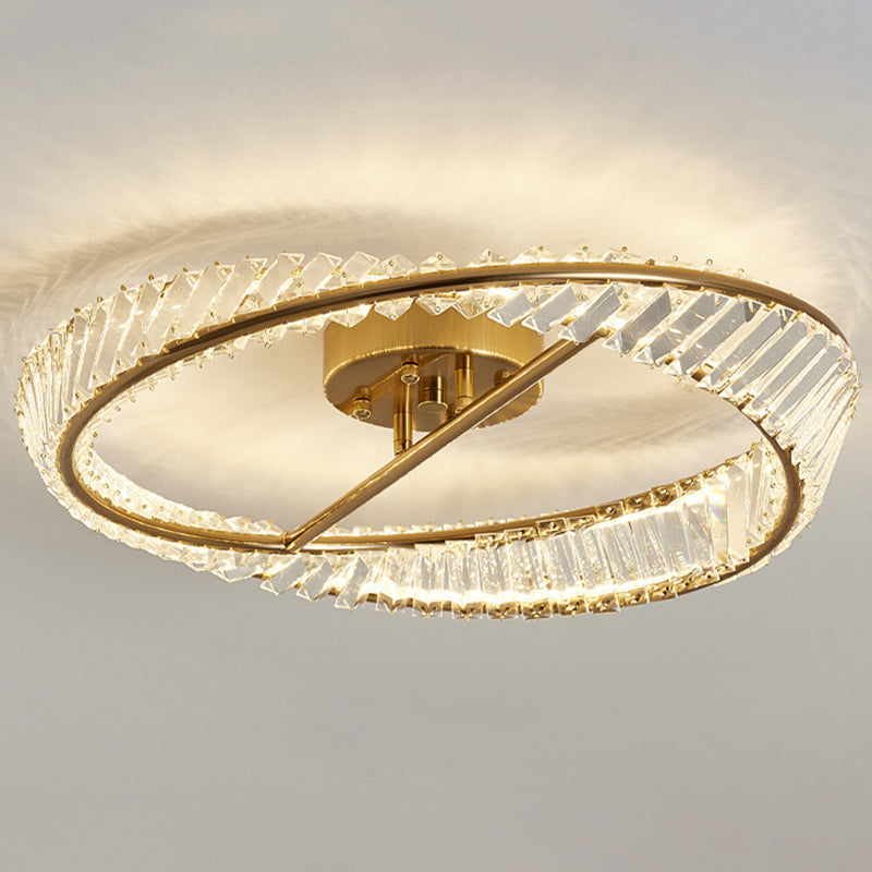 Traditionelle Luxus-Ring-Metall-Kristall-LED-Halbeinbau-Deckenleuchte für Schlafzimmer 