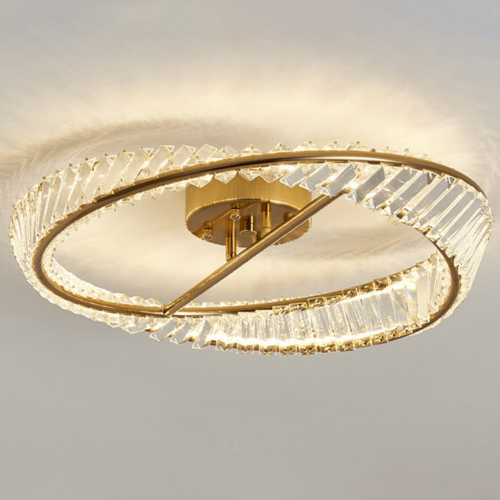 Traditionelle Luxus-Ring-Metall-Kristall-LED-Halbeinbau-Deckenleuchte für Schlafzimmer 