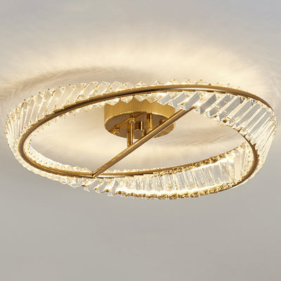 Traditional Luxury Ring Metal Crystal LED Semi-Flush Mount Ceiling Light For Bedroom