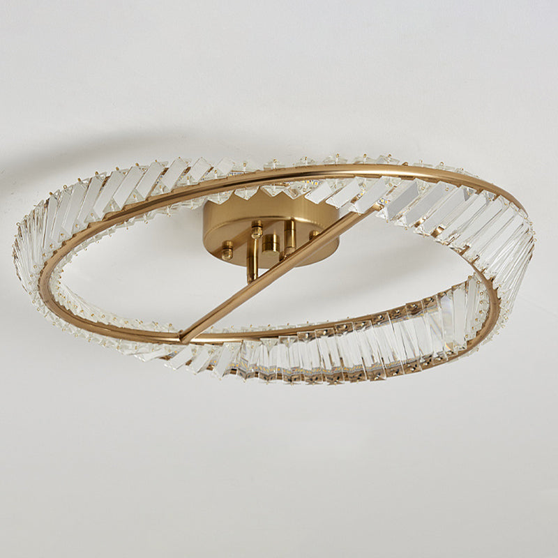 Traditional Luxury Ring Metal Crystal LED Semi-Flush Mount Ceiling Light For Bedroom