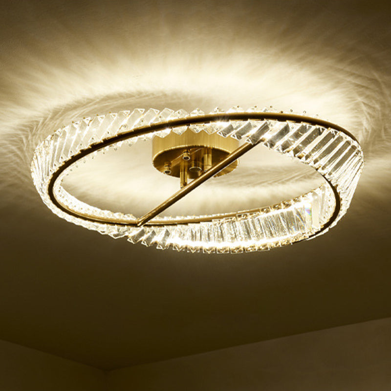 Traditionelle Luxus-Ring-Metall-Kristall-LED-Halbeinbau-Deckenleuchte für Schlafzimmer 