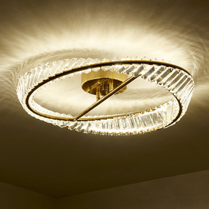 Traditionelle Luxus-Ring-Metall-Kristall-LED-Halbeinbau-Deckenleuchte für Schlafzimmer 