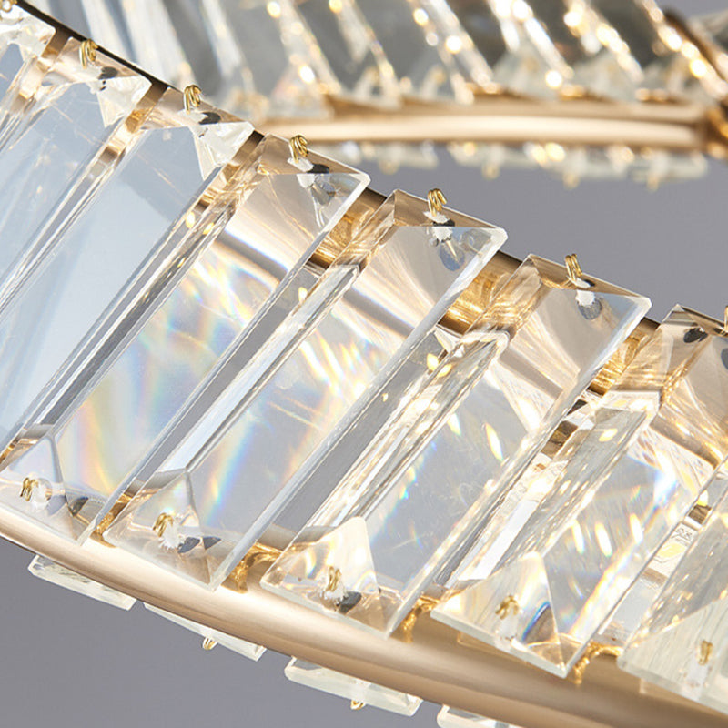 Traditional Luxury Ring Metal Crystal LED Semi-Flush Mount Ceiling Light For Bedroom