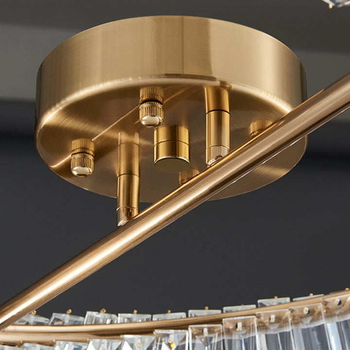Traditionelle Luxus-Ring-Metall-Kristall-LED-Halbeinbau-Deckenleuchte für Schlafzimmer 