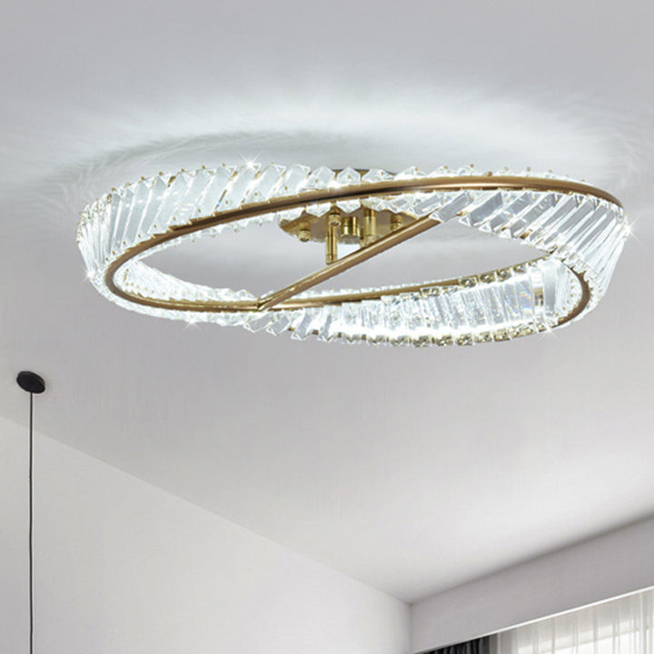 Traditionelle Luxus-Ring-Metall-Kristall-LED-Halbeinbau-Deckenleuchte für Schlafzimmer 