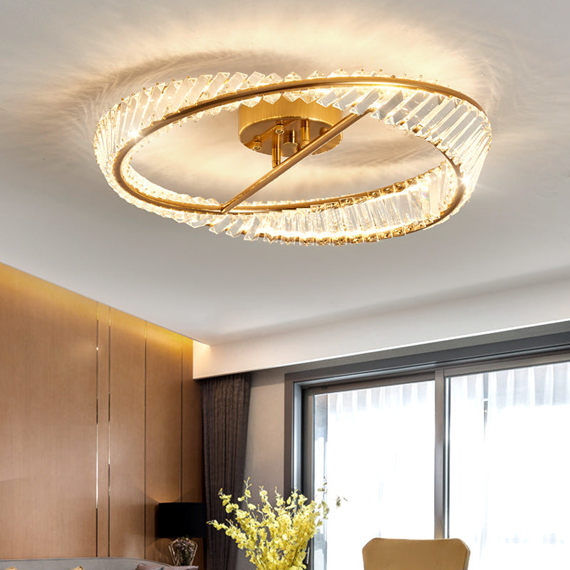 Traditional Luxury Ring Metal Crystal LED Semi-Flush Mount Ceiling Light For Bedroom