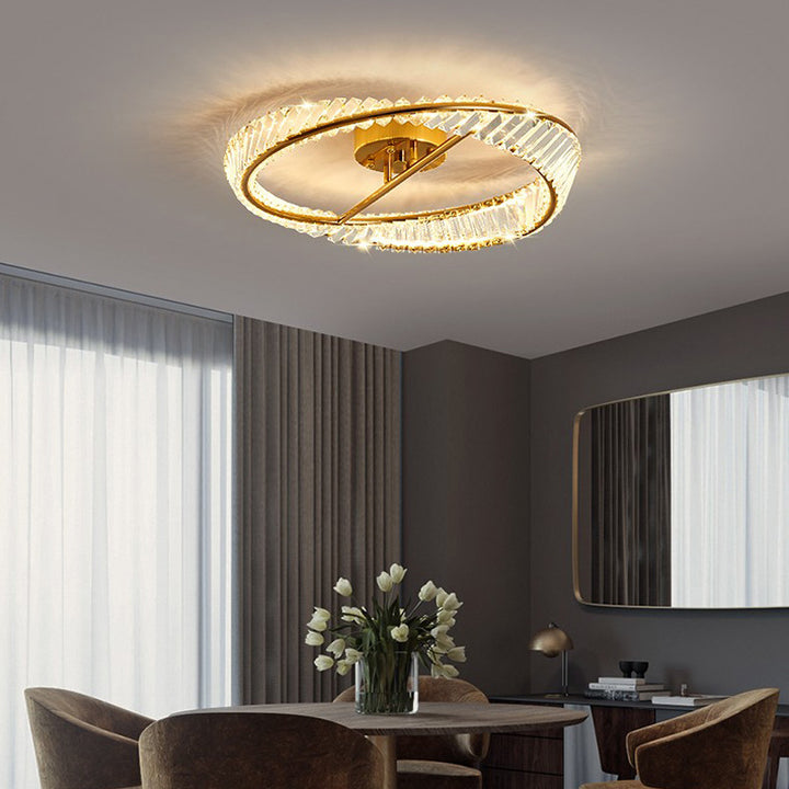 Traditionelle Luxus-Ring-Metall-Kristall-LED-Halbeinbau-Deckenleuchte für Schlafzimmer 