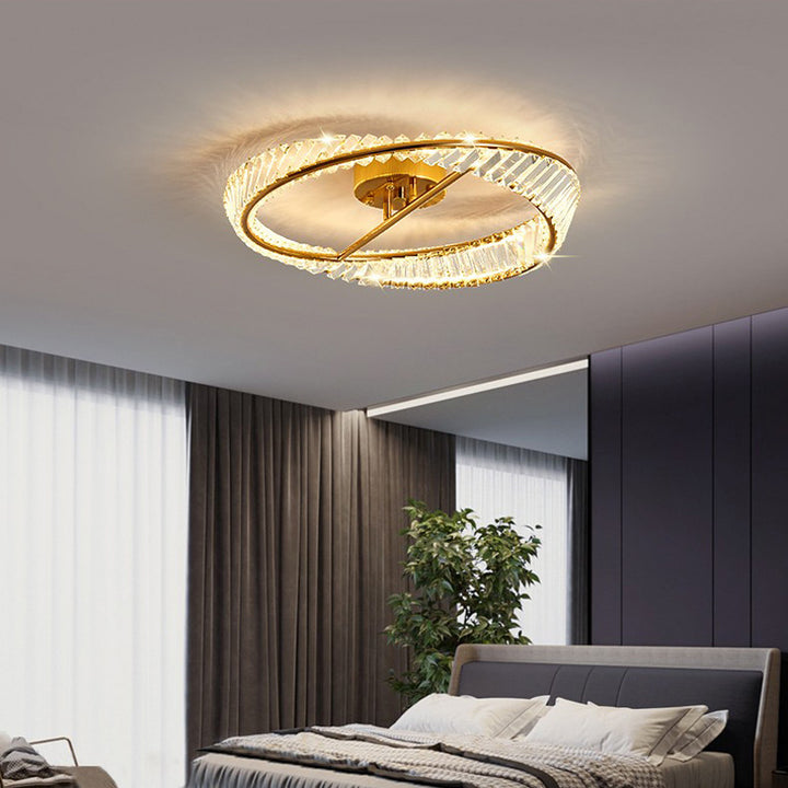 Traditionelle Luxus-Ring-Metall-Kristall-LED-Halbeinbau-Deckenleuchte für Schlafzimmer 