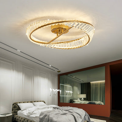 Traditional Luxury Ring Metal Crystal LED Semi-Flush Mount Ceiling Light For Bedroom