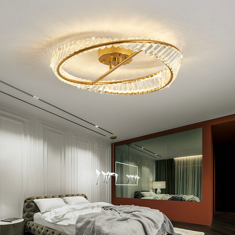 Traditional Luxury Ring Metal Crystal LED Semi-Flush Mount Ceiling Light For Bedroom