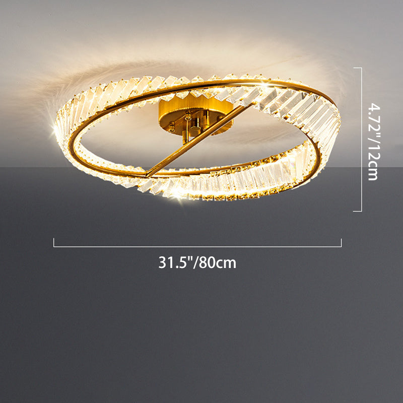 Traditional Luxury Ring Metal Crystal LED Semi-Flush Mount Ceiling Light For Bedroom