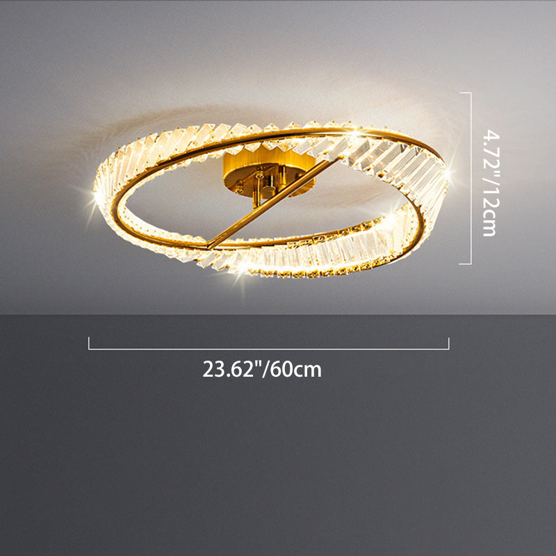 Traditionelle Luxus-Ring-Metall-Kristall-LED-Halbeinbau-Deckenleuchte für Schlafzimmer 