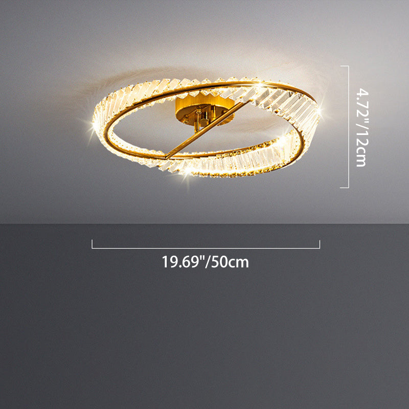 Traditionelle Luxus-Ring-Metall-Kristall-LED-Halbeinbau-Deckenleuchte für Schlafzimmer 