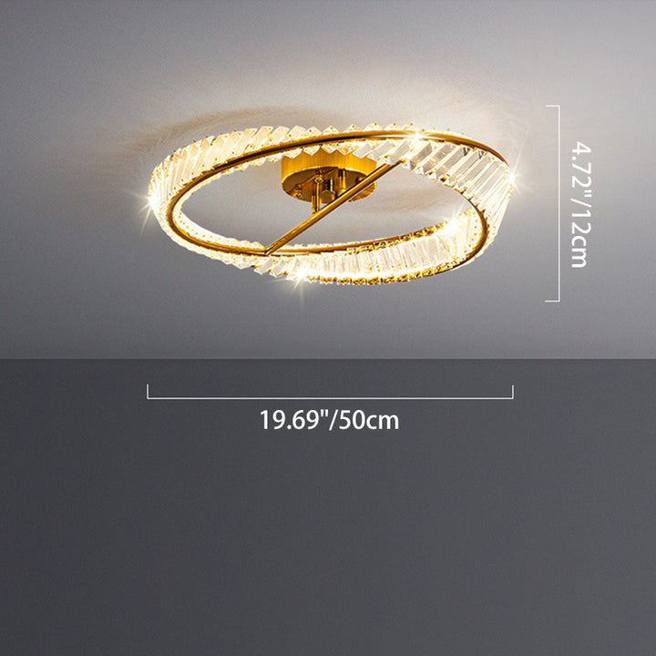 Traditionelle Luxus-Ring-Metall-Kristall-LED-Halbeinbau-Deckenleuchte für Schlafzimmer 