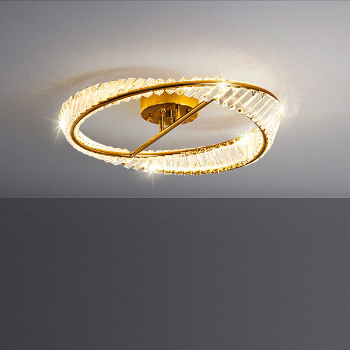 Traditionelle Luxus-Ring-Metall-Kristall-LED-Halbeinbau-Deckenleuchte für Schlafzimmer 