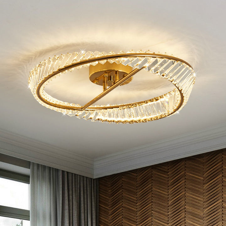 Traditionelle Luxus-Ring-Metall-Kristall-LED-Halbeinbau-Deckenleuchte für Schlafzimmer 