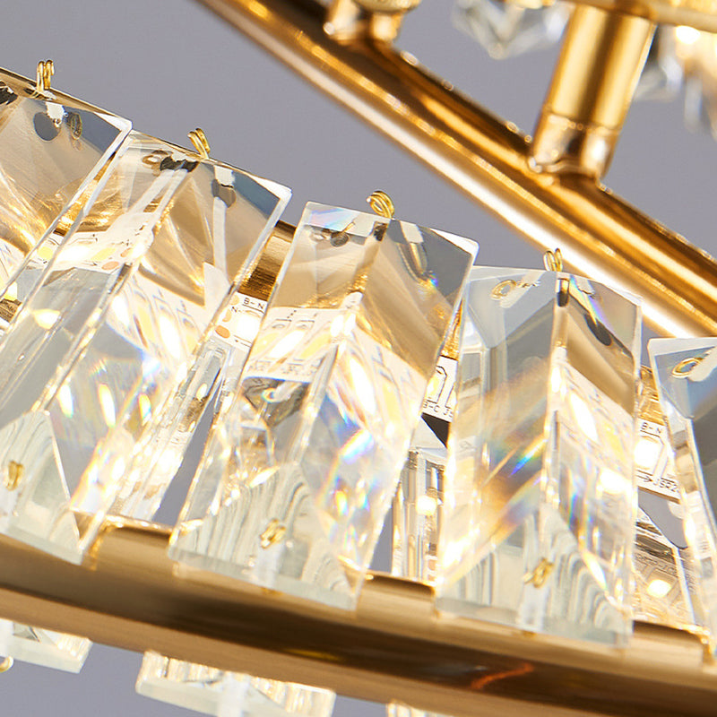 Traditional Luxury Ring Metal Crystal LED Semi-Flush Mount Ceiling Light For Bedroom