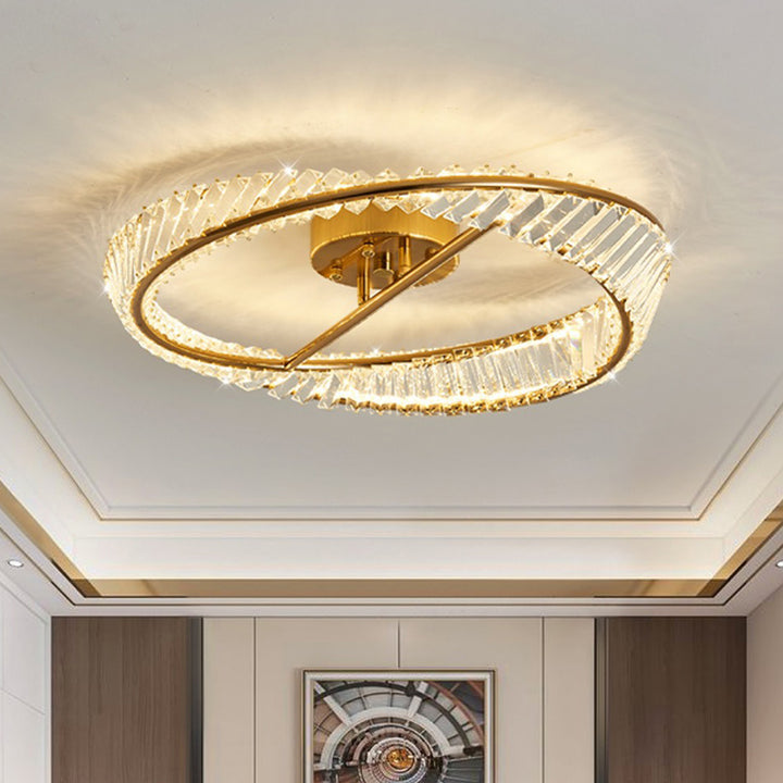 Traditionelle Luxus-Ring-Metall-Kristall-LED-Halbeinbau-Deckenleuchte für Schlafzimmer 