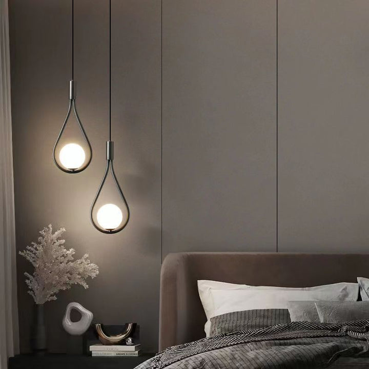 Modern Simplicity Teardrop Oval Iron Glass 1/2-Light Pendant Light For Bedroom