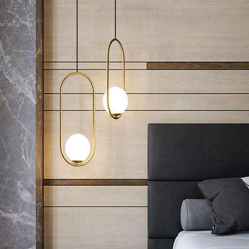 Lámpara colgante de hierro y vidrio en forma de lágrima ovalada de 1/2 luces de simplicidad moderna para dormitorio 