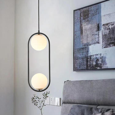 Lámpara colgante de hierro y vidrio en forma de lágrima ovalada de 1/2 luces de simplicidad moderna para dormitorio 