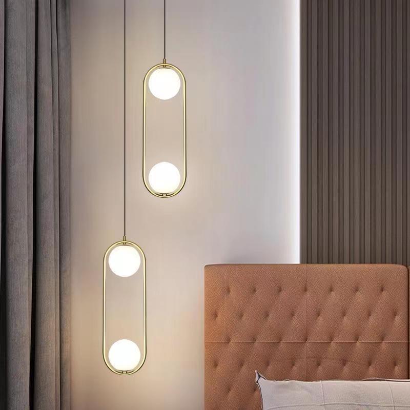Lámpara colgante de hierro y vidrio en forma de lágrima ovalada de 1/2 luces de simplicidad moderna para dormitorio 