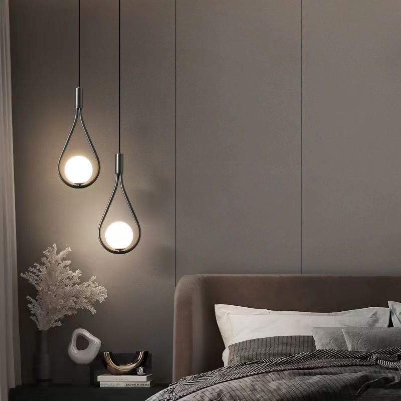 Lámpara colgante de hierro y vidrio en forma de lágrima ovalada de 1/2 luces de simplicidad moderna para dormitorio 
