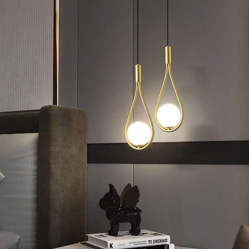 Lámpara colgante de hierro y vidrio en forma de lágrima ovalada de 1/2 luces de simplicidad moderna para dormitorio 