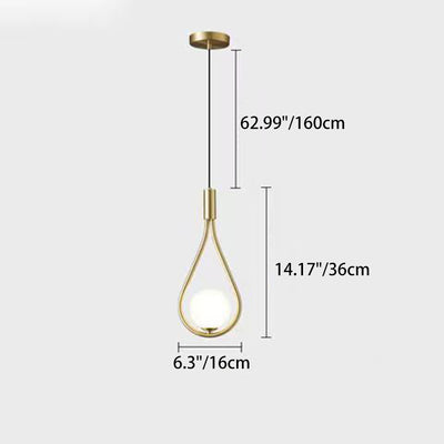 Lámpara colgante de hierro y vidrio en forma de lágrima ovalada de 1/2 luces de simplicidad moderna para dormitorio 