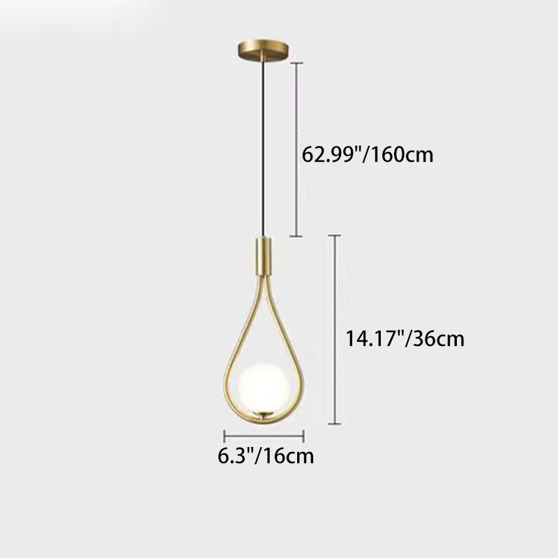 Lámpara colgante de hierro y vidrio en forma de lágrima ovalada de 1/2 luces de simplicidad moderna para dormitorio 
