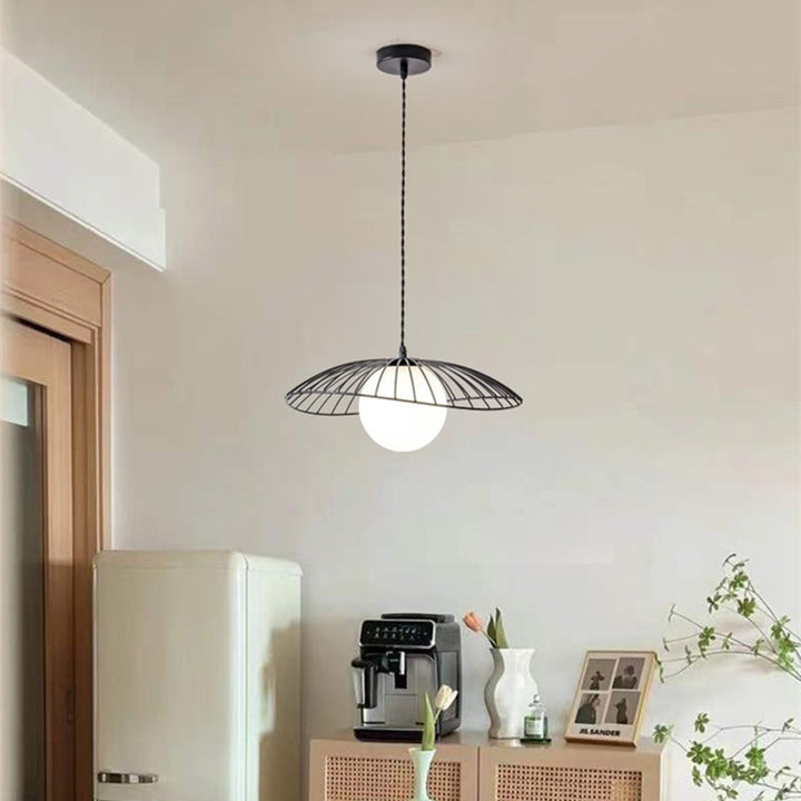 Traditional Vintage Line Iron Glass 1-Light Pendant Light For Dining Room