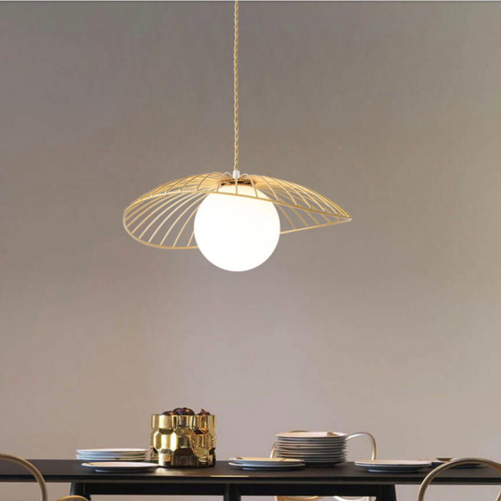 Traditional Vintage Line Iron Glass 1-Light Pendant Light For Dining Room