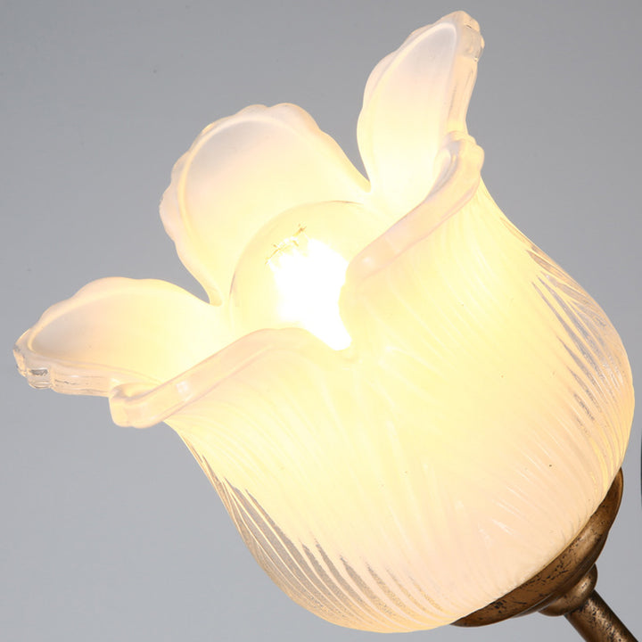 Lámpara de mesa contemporánea creativa de hierro con forma de flor de vidrio de 2 luces para dormitorio 