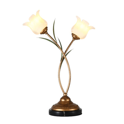 Contemporary Creative Flower-Shaped Iron Glass 2-Light Table Lamp For Bedroom