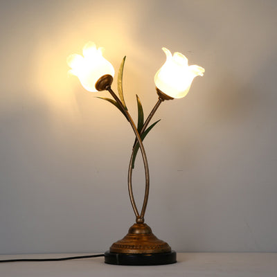 Contemporary Creative Flower-Shaped Iron Glass 2-Light Table Lamp For Bedroom