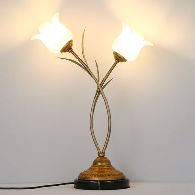 Contemporary Creative Flower-Shaped Iron Glass 2-Light Table Lamp For Bedroom