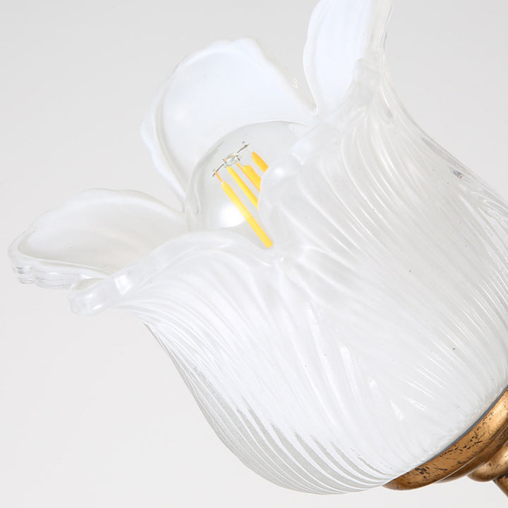 Lámpara de mesa contemporánea creativa de hierro con forma de flor de vidrio de 2 luces para dormitorio 
