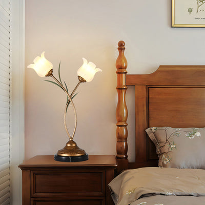 Contemporary Creative Flower-Shaped Iron Glass 2-Light Table Lamp For Bedroom