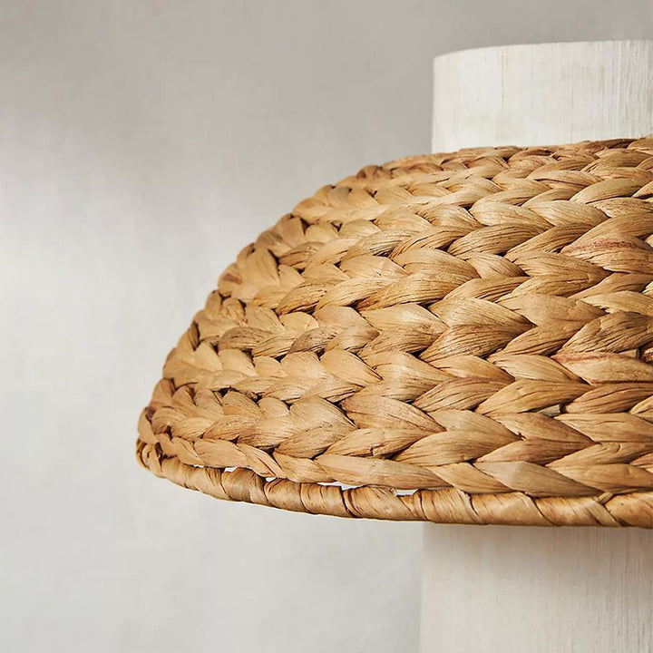 Lámpara de mesa de 1 luz de tejido de ratán de tela de madera maciza redonda vintage tradicional para dormitorio 