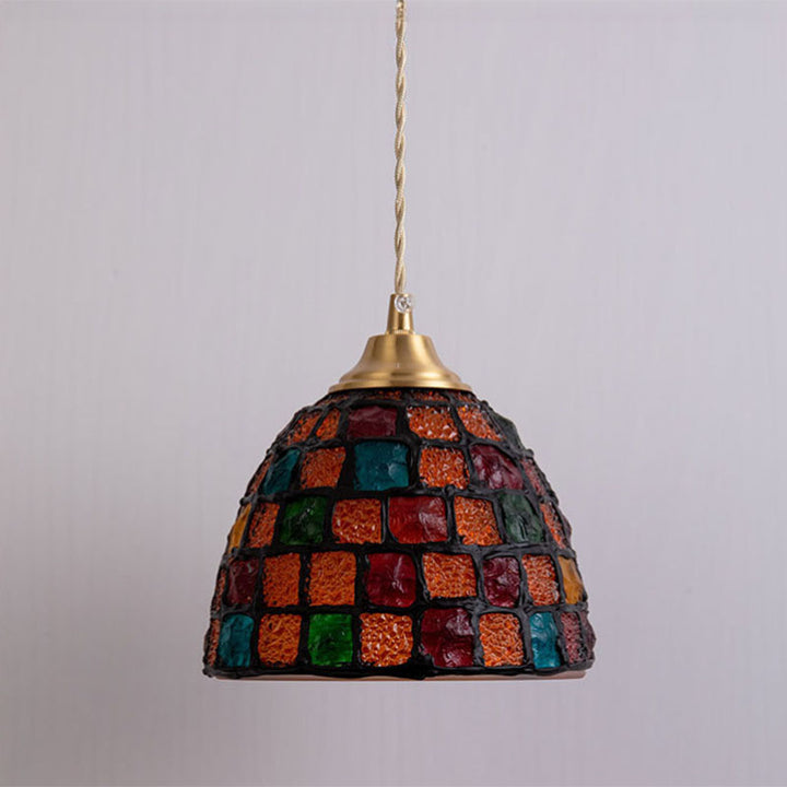 Lámpara colgante de 1 luz con pantalla de vidrio de cobre redonda de estilo Art Deco moderno para comedor 